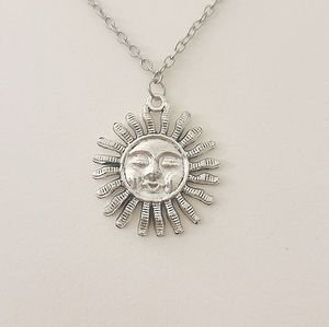Silver Sun Necklace Handmade 18-inches Boho Bohemian